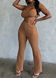 Comfortable Elastic Fine Grain Sleeveless Top Loose Wide Leg Pants Casual Two Piece Set Wholesale