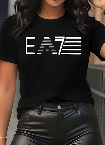 Large Size Letter Printed Short Sleeve Round Neck T-Shirt Wholesale