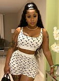 Fashion Moon Printed Elastic Suspender Cropped Top Tight Shorts Two-Piece Set Wholesale