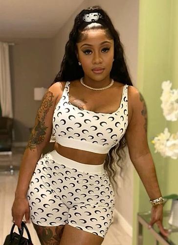 Fashion Moon Printed Elastic Suspender Cropped Top Tight Shorts Two-Piece Set Wholesale