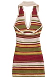 New Knitted Contrast Striped Sleeveless Backless Short Dress Wholesale