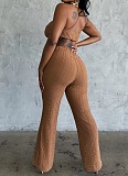 Comfortable Elastic Fine Grain Sleeveless Top Loose Wide Leg Pants Casual Two Piece Set Wholesale