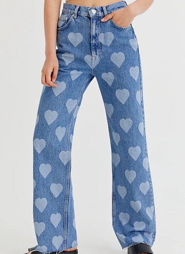 High Waist Retro Love Heart Loose Fashion Straight Jeans Wholesale