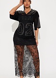 Fashion Loose V-neck Lace Splicing Casual Loose Short Sleeve Dress Wholesale