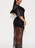 Fashion Loose V-neck Lace Splicing Casual Loose Short Sleeve Dress Wholesale