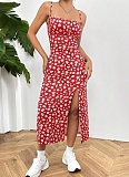 Fashion Floral Print Spaghetti Strap Hem Slits Holiday Dress Wholesale