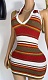 New Knitted Contrast Striped Sleeveless Backless Short Dress Wholesale