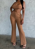 Comfortable Elastic Fine Grain Sleeveless Top Loose Wide Leg Pants Casual Two Piece Set Wholesale