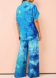 Fashion Printed Short Sleeve Shirt Straight Pants Two Sets Wholesale