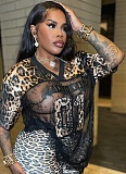 Fashion V-Neck Lace Leopard Print Loose Casual T-Shirt Wholesale