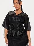 Fashion Loose V-neck Lace Splicing Casual Loose Short Sleeve Dress Wholesale