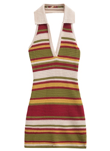 New Knitted Contrast Striped Sleeveless Backless Short Dress Wholesale