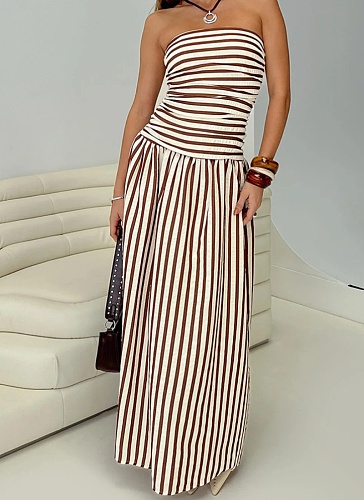 Summer Elastic Back Striped Tube Top Dress Wholesale