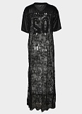 Fashion Loose V-neck Lace Splicing Casual Loose Short Sleeve Dress Wholesale