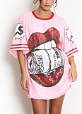 Fashion Round Neck Half Sleeve Loose Sequin Printed Dress Wholesale