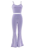 Purple Sleeveless Vest + High Waist Elastic Bell Bottom Pants Casual Two Piece Set Wholesale