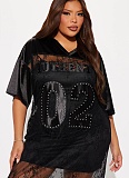 Fashion Loose V-neck Lace Splicing Casual Loose Short Sleeve Dress Wholesale