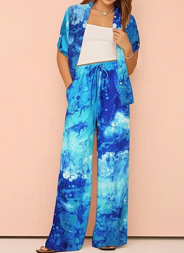 Fashion Printed Short Sleeve Shirt Straight Pants Two Sets Wholesale