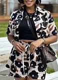 Printed Shirt Elastic Waist Shorts Fashion Casual Two Piece Suit For Women