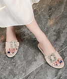 Ladies Summer New Outdoor Flat Rhinestone Slippers And Round Toe Flip Flops