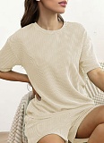 Summer Women'S Knitted Casual Round Neck Short-Sleeved Top Shorts Two-Piece Suit