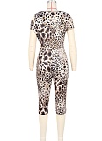 Irregular Shoulder Sexy Slim Fit Leopard Print Jumpsuit For Women