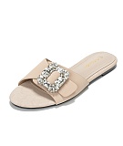 Ladies Summer New Outdoor Flat Rhinestone Slippers And Round Toe Flip Flops