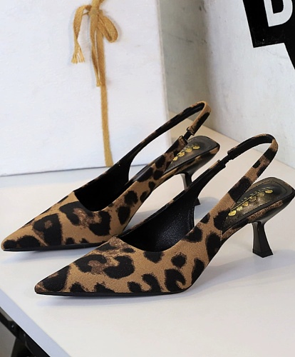 Sexy High Heels For Women Leopard Print Stiletto Hollow Pointed Toe Shoes