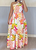 Women's Printed Casual Halter Neck Off Shoulder Resort Dress Wholesale