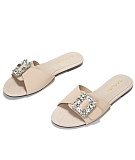 Ladies Summer New Outdoor Flat Rhinestone Slippers And Round Toe Flip Flops