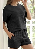 Summer Women'S Knitted Casual Round Neck Short-Sleeved Top Shorts Two-Piece Suit
