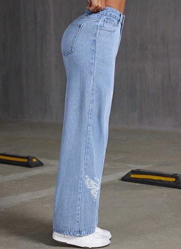 Perm Diamond Butterfly Spring And Autumn Fashion Temperament Straight Slim Denim Pants