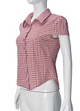 Short-Sleeved Plaid Single-Breasted Shirt For Women