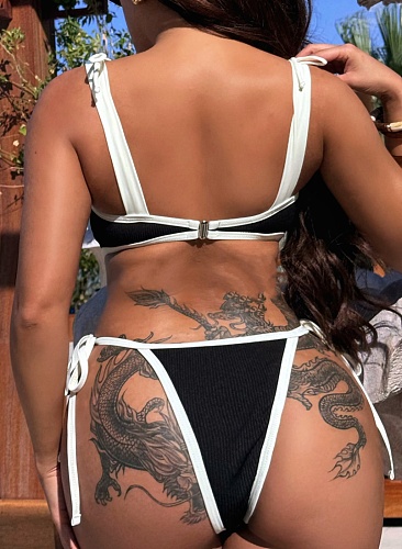 Bikini Contrast Hollow Strap One-Piece Swimsuit