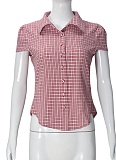 Short-Sleeved Plaid Single-Breasted Shirt For Women
