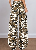 Camouflage Loose Casual Wide-Leg Fashionable Drawstring Jeans For Women