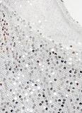 Fashionable Sequined Deep V Halter Neck Sexy Slightly Transparent Dress For Women