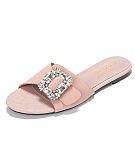 Ladies Summer New Outdoor Flat Rhinestone Slippers And Round Toe Flip Flops