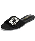 Ladies Summer New Outdoor Flat Rhinestone Slippers And Round Toe Flip Flops