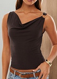 New Solid Color V-Neck Metal Buckle Camisole Wholesale