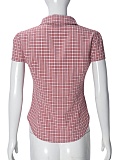 Short-Sleeved Plaid Single-Breasted Shirt For Women