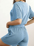 Summer Women'S Knitted Casual Round Neck Short-Sleeved Top Shorts Two-Piece Suit