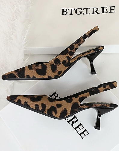 Sexy High Heels For Women Leopard Print Stiletto Hollow Pointed Toe Shoes