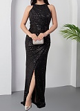 Fashion Women'S Elegant Temperament Sequin Slit Dress Wholesale