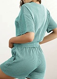 Summer Women'S Knitted Casual Round Neck Short-Sleeved Top Shorts Two-Piece Suit