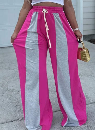 Fashion Casual High Waist Contrast Color Stitching Wide Leg Trousers For Women