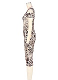 Irregular Shoulder Sexy Slim Fit Leopard Print Jumpsuit For Women