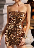 Women'S Sexy Tube Top Backless Sequined Dress