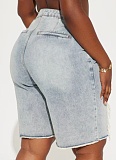 Fashionable Washed Distressed Ripped Lace Patchwork Denim Shorts For Women