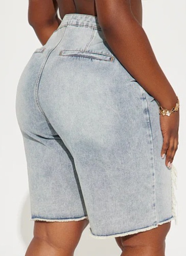 Fashionable Washed Distressed Ripped Lace Patchwork Denim Shorts For Women